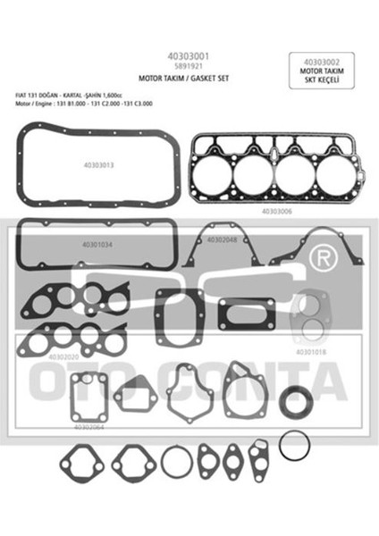 CONTA40303001L - Motor Takım Contası M131 Dkş 1600 (Keçesiz + Lpgli + Skc Özel Takviyeli 1.60MM)