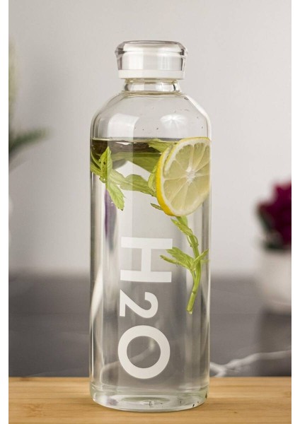 H2O Borosilikat Cam Matara Vakum Kapaklı Su Şişesi Suluk Beyaz 1000 ml
