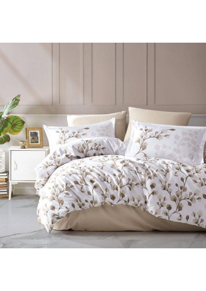 Saten Nevresim Takımı Çift Kişilik Puha V1 Bej