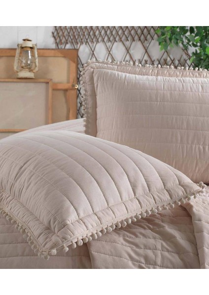 % 100 Pamuk Ponponlu Yatak Örtüsü Çift Kişilik Pedra Bej fiyatları