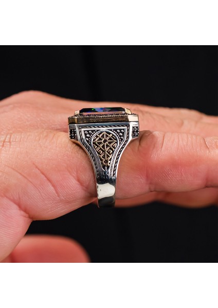 Mistik Topaz Taşlı Tasarım 925 Ayar Gümüş Erkek Yüzük modelleri