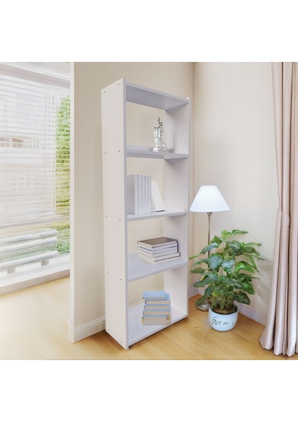 KTS3E Modern 5 Raflı Kitaplık - 54X155CM - Beyaz