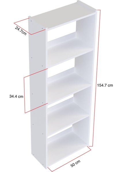 KTS3E Modern 5 Raflı Kitaplık - 54X155CM - Beyaz fırsatları