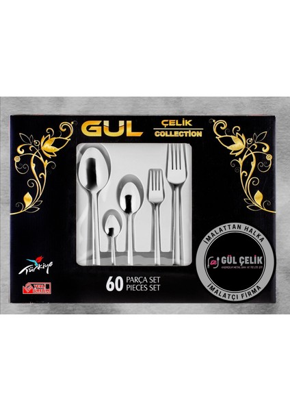 60 Parça Çatal Kaşık Seti 12 Kişilik Boncuk Model 18/0 Kalite (Kutulu)