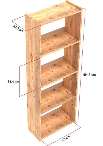 KTS3E Modern 5 Raflı Kitaplık - 54X155CM - Çam fırsatları