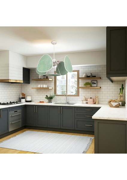 Mylamp Yeşil Bulut Doğal Hazeran 55 x 35 cm 4+1 Yaprak Avize