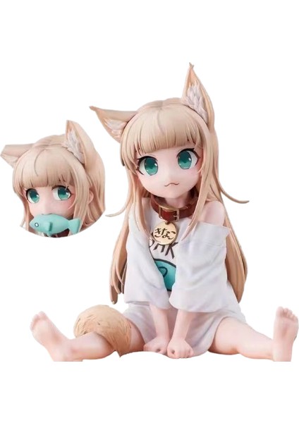 Soya Tozundan El Yapımı Kedi Kız Oturuyor ve Balık Yiyor Kedim Sevimli Bir Kız Süs Modeli (Yurt Dışından)