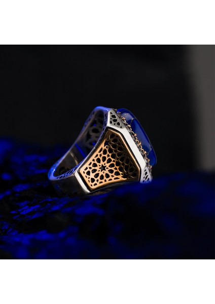 Lapis Lazuli Taşlı Geniş Kasa 925 Ayar Gümüş Erkek Yüzük fiyatları