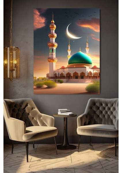 Hilal Manzaralı Cami Kanvas Tablo Ev Duvar Salon Ofis Dükkan Hediyelik Dekarasyon Süsü