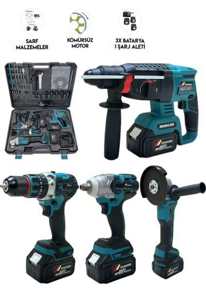 4'lü Set Akülü 13MM Akülü Kırıcı Delici Hilti, Darbeli Vidalama, Somun Sıkma ,taşlama Makinesi