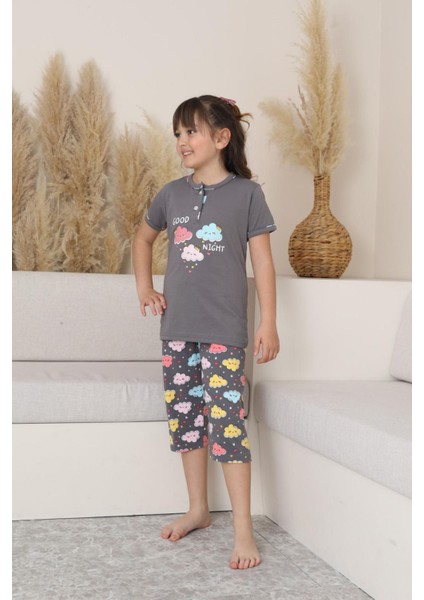 (6-14 Yaş) Bulut Desenli Kız Çocuk kapri takım - Gri indirimleri