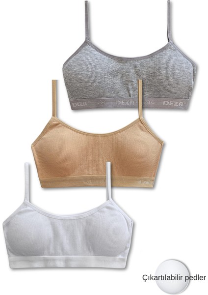 %95 Pamuk Kız Çocuk Ince Askılı Alıştırma Sütyeni 3lü Set | Yarım Atlet