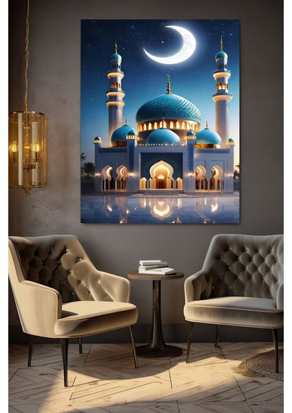 Hilal Manzaralı Cami 2 Kanvas Tablo Ev Duvar Salon Ofis Dükkan Hediyelik Dekarasyon Süsü