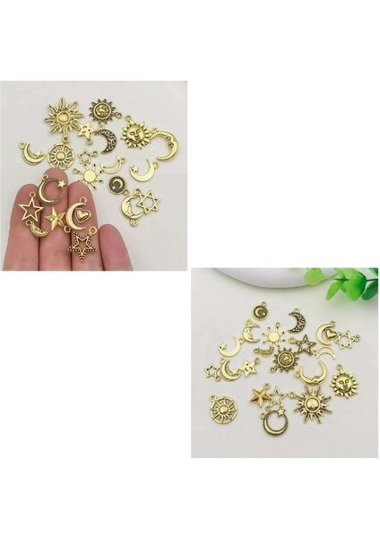(40 x Adet) 1 Set Karışık Antika Altın Güneş&ay&yıldız&kalp Bileklik&küpe&kolye Ucu modelleri