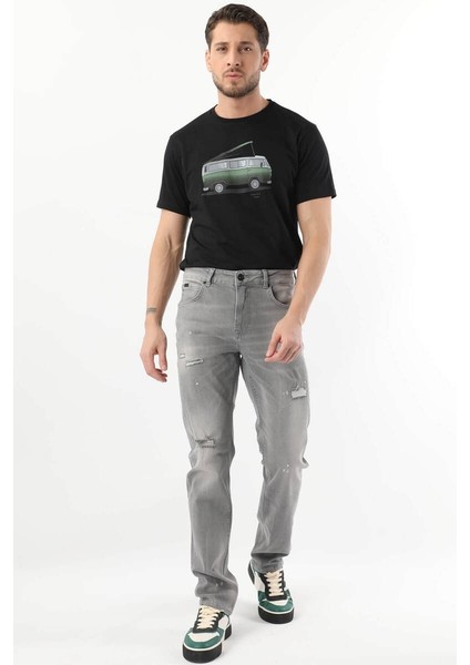 Erkek Dizi Yırtık Jean Pantolon Gri modelleri