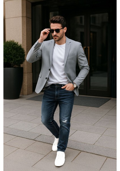 Erkek Dizi Yırtık Jean Pantolon Koyu Mavi