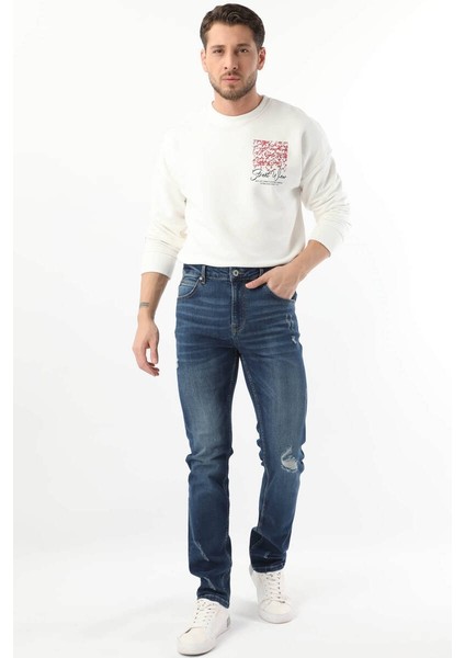 Erkek Dizi Yırtık Jean Pantolon Koyu Mavi fiyatları