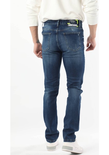Erkek Dizi Yırtık Jean Pantolon Koyu Mavi