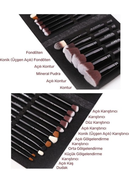 18 Parça Professional Kabuki Fırça Seti Keçe Makyaj Çantası modelleri