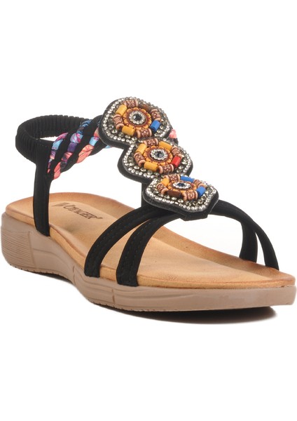 Siyah Hakiki Deri Kadın Sandalet B096 Z