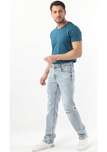 Erkek Dizi Yırtık Jean Pantolon Açık Mavi fiyatları