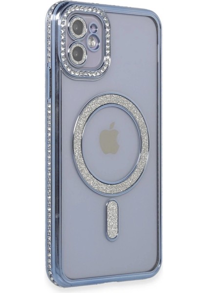 iPhone 11 Kılıf Joke Simli Magneticsafe Kılıf - Mavi