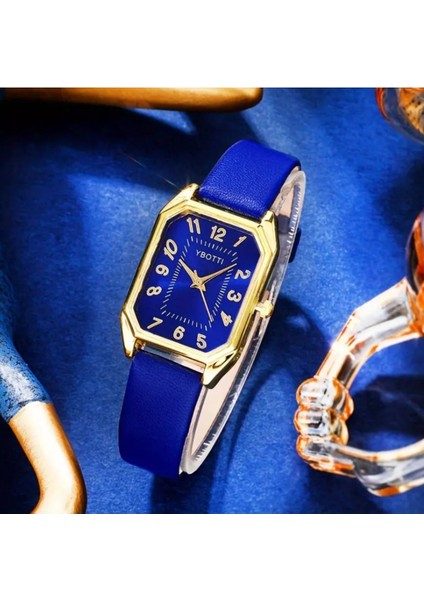 5ADET/SET Kadın Saati Retro Dikdörtgen Işaretçi Kuvars Saati Analog Pu Deri Bilek Saati ve Takı Seti fırsatları