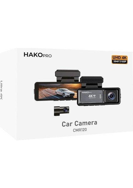 Hako Pro 4K UHD Geniş Ekran Araç Kamerası - Çift Kamera, Wifi, Gece Görüşü, Arka Kamera Dahil indirimleri