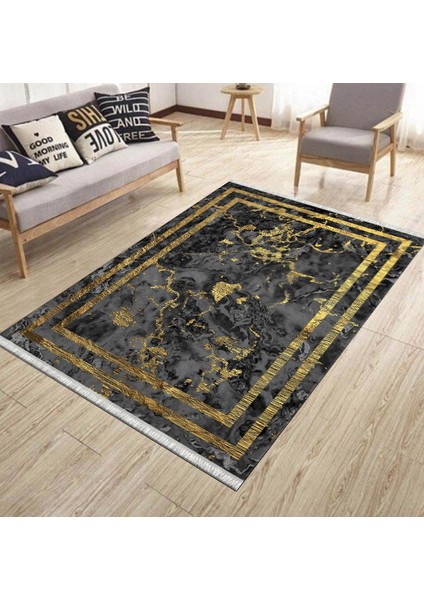 Gri Bohem Desenli Kilim Makinede Yıkanabilir Kaymaz Tabanlı Yolluk Dot Tabanlı Halı 1096C