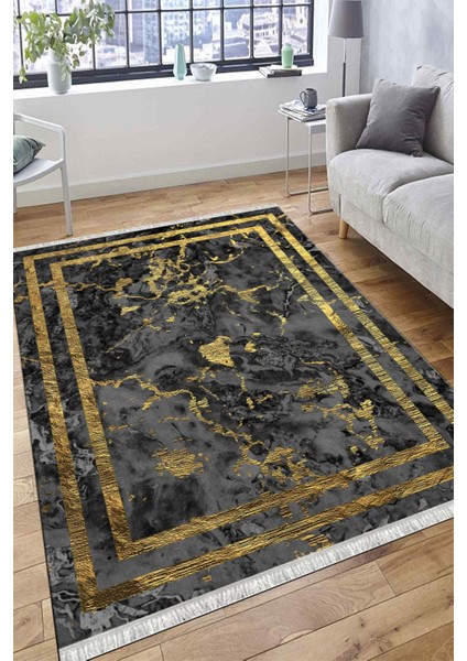 Gri Bohem Desenli Kilim Makinede Yıkanabilir Kaymaz Tabanlı Yolluk Dot Tabanlı Halı 1096C modelleri