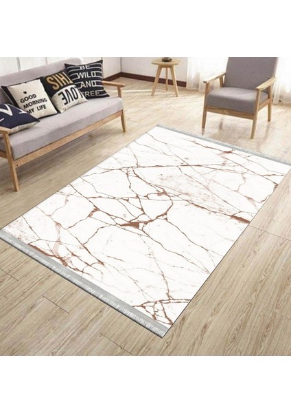 Kahverengi Mermer Desenli Halı Yıkanabilir Yolluk Kaymaz Tabanlı Kilim Dot Tabanlı Halı 1016D