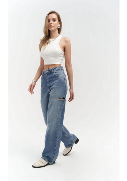 Palm Mavi Yırtık Detay Jean