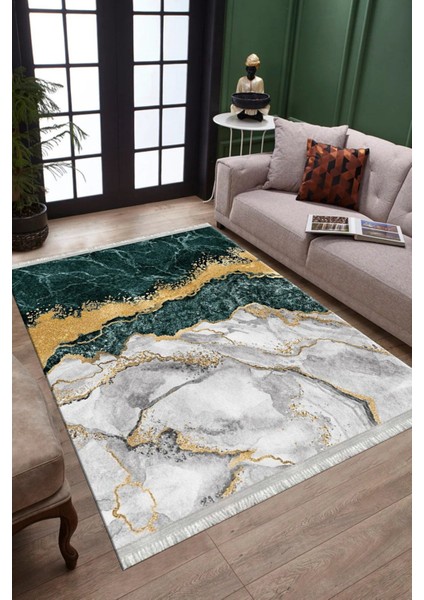 Yeşil Mermer Desenli Altın Şeritli Halı Yıkanabilir Kaymaz Tabanlı Kilim Dot Tabanlı Halı 1025C fiyatları