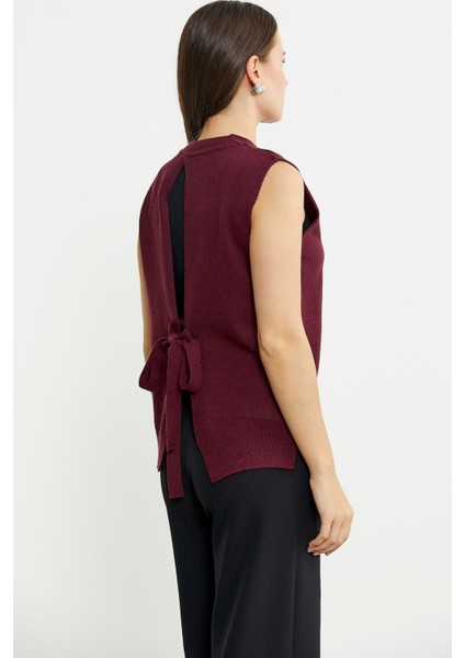 Arkası Açık Bağlamalı Yünlü Triko Süveter - Güneş