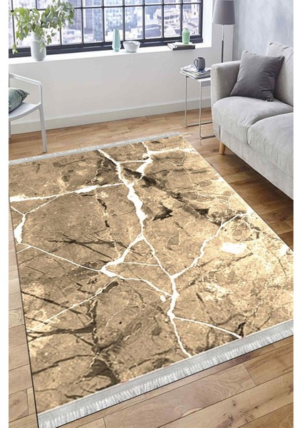 Stone Desenli Kahverengi Halı Yıkanabilir Yolluk Kaymaz Tabanlı Kilim Dot Tabanlı Halı 1019A fiyatları