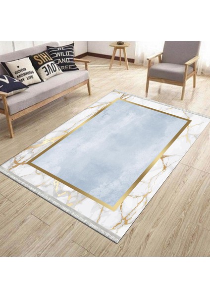 Gold Şeritli Dekoratif Makinede Yıkanabilir Kilim Kaymaz Tabanlı Yolluk Dot Tabanlı Halı 1069A
