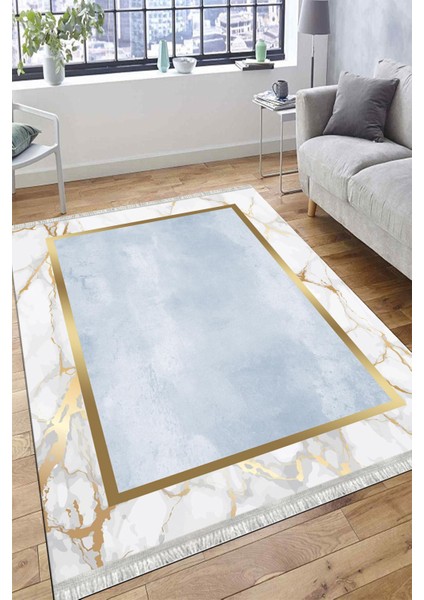 Gold Şeritli Dekoratif Makinede Yıkanabilir Kilim Kaymaz Tabanlı Yolluk Dot Tabanlı Halı 1069A modelleri
