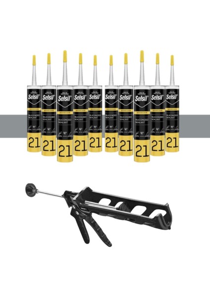 Silikonize Mastik 500 gr Gri (10 Adet), Plastik Tabanca