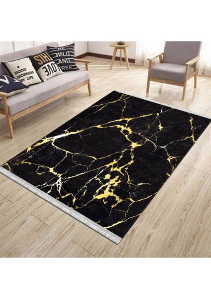 Mermer Desenli Dekoratif Makinede Yıkanabilir Kilim Kaymaz Tabanlı Yolluk Dot Tabanlı Halı 1068A