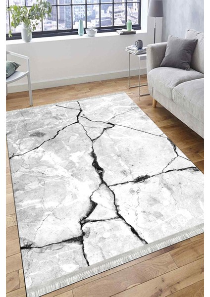 Stone Desenli Gri Halı Yıkanabilir Yolluk Kaymaz Tabanlı Kilim Dot Tabanlı Halı 1019C modelleri