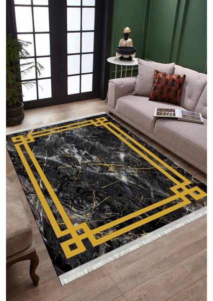 Gold Şeritli Kolay Süpürülebilir Kilim Yıkanabilir Kaymaz Tabanlı Kilim Dot Tabanlı Halı 1055B fiyatları