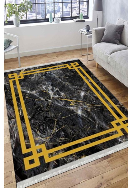 Gold Şeritli Kolay Süpürülebilir Kilim Yıkanabilir Kaymaz Tabanlı Kilim Dot Tabanlı Halı 1055B modelleri