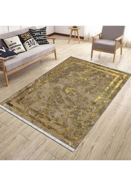 Kahverengi Bohem Desenli Kilim Makinede Yıkanabilir Kaymaz Tabanlı Yolluk Dot Tabanlı Halı 1096B