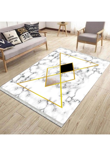 Beyaz Kilim Mermer Desenli Halı Yıkanabilir Yolluk Kaymaz Tabanlı Kilim Dot Tabanlı Halı 1014C