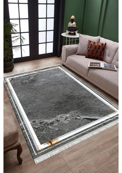 Gri Pas Detaylı Kilim Makinede Yıkanabilir Kilim Kaymaz Tabanlı Yolluk Dot Tabanlı Halı 1076A fiyatları