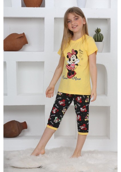 (11-14 Yaş) Mnn Ms Desenli Kız Çocuk kapri takım - Sarı