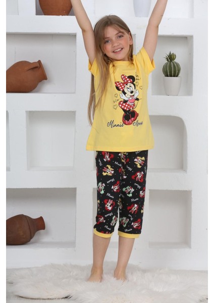 (11-14 Yaş) Mnn Ms Desenli Kız Çocuk kapri takım - Sarı modelleri