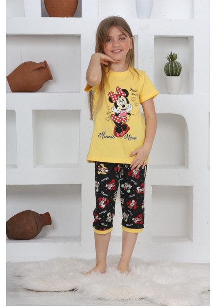 (11-14 Yaş) Mnn Ms Desenli Kız Çocuk kapri takım - Sarı indirimleri