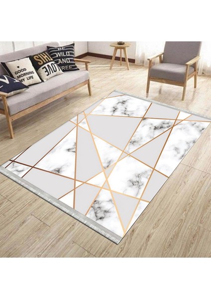 Şeritli Kilim Mermer Desenli Halı Kaymaz Tabanlı Yıkanabilir Halı Yolluk Dot Tabanlı Halı 1009B