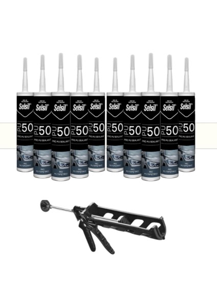 Pu Mastik 280 ml Beyaz (10 Adet), Plastik Tabanca